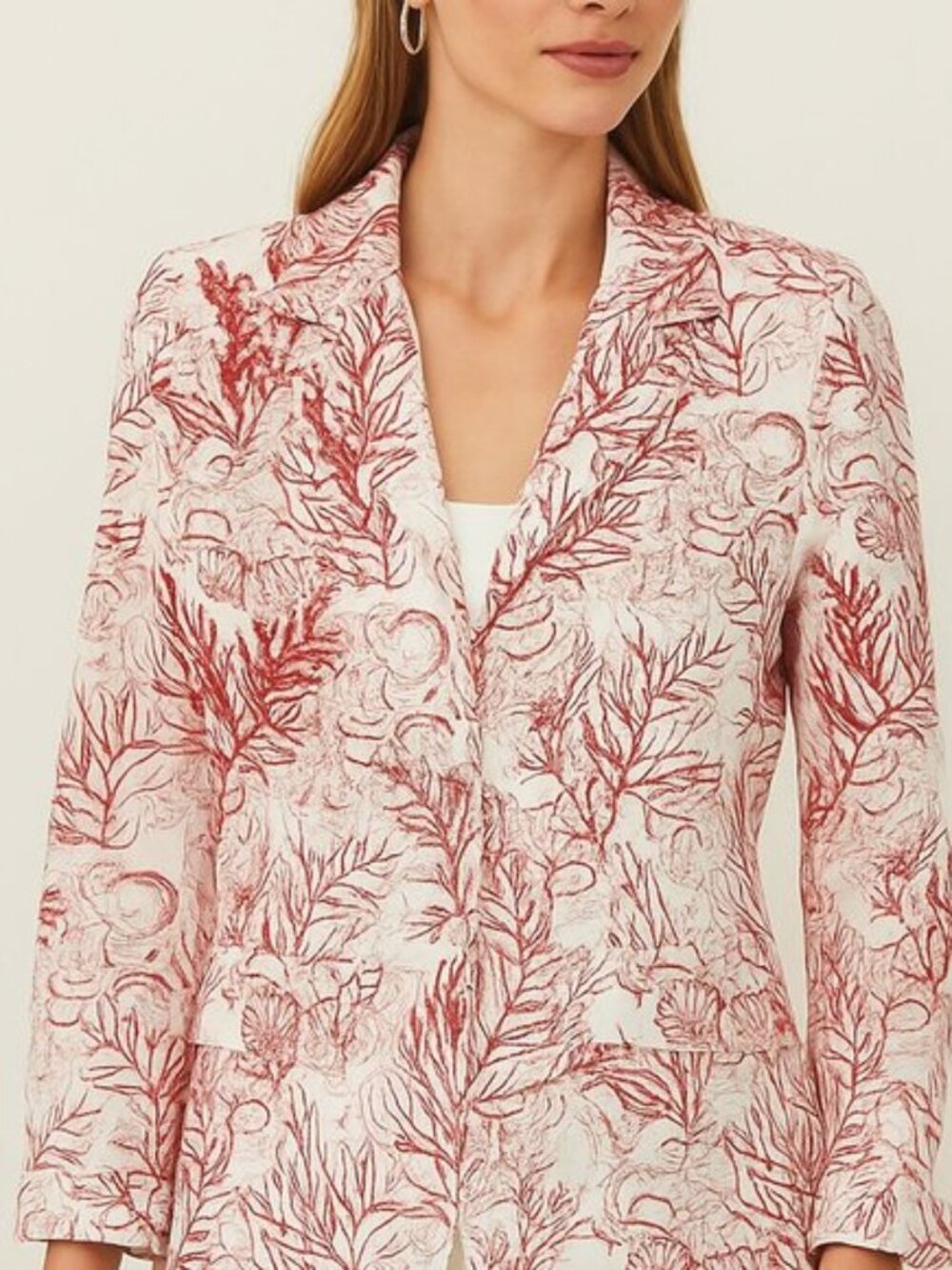 Coldwater Creek Coral Sea Life Reef Print Beaded Blazer Jacket